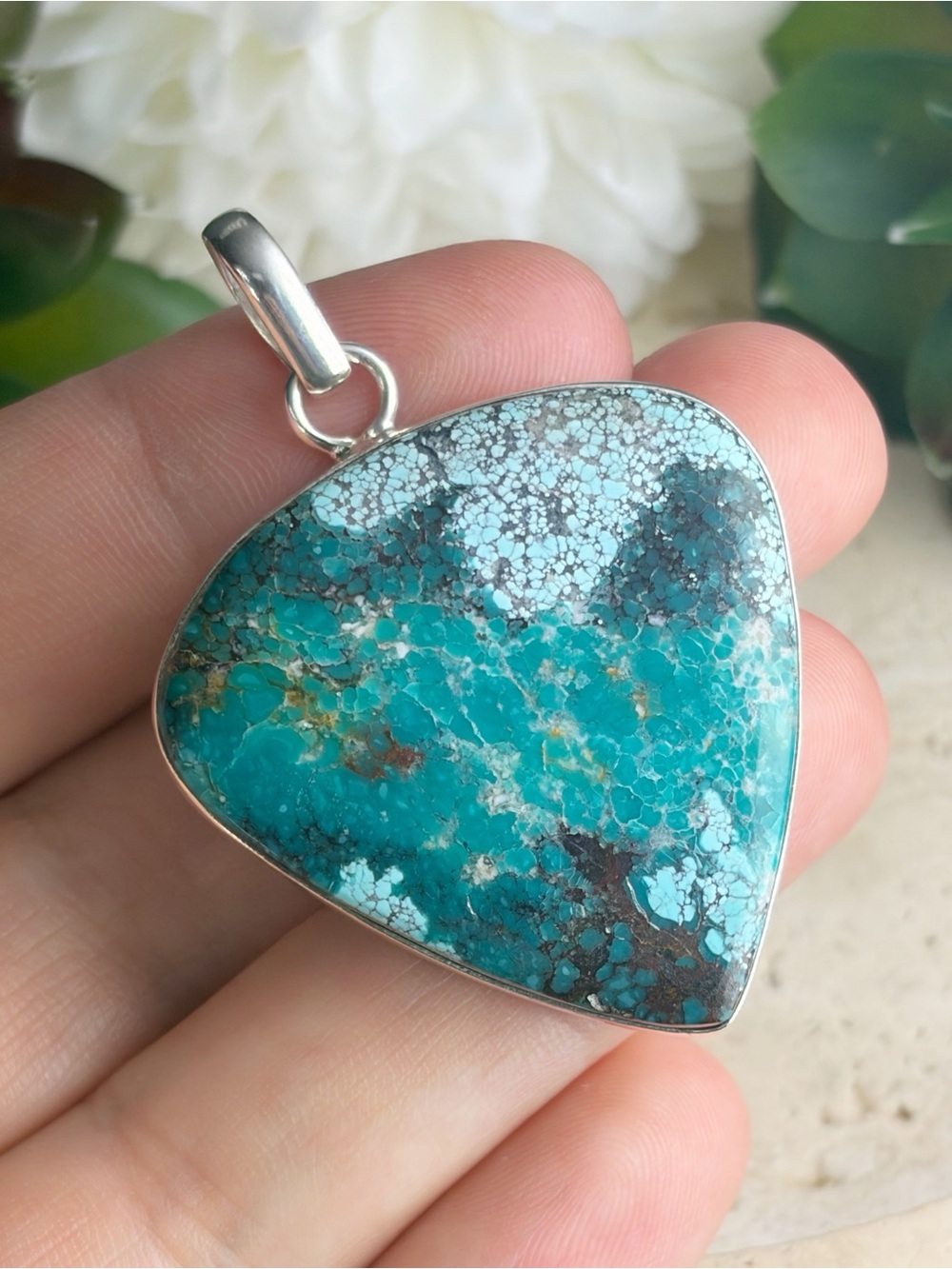 Sterling Silver 925 Southwest Spiderweb Matrix Turquoise Pendant Chunky New